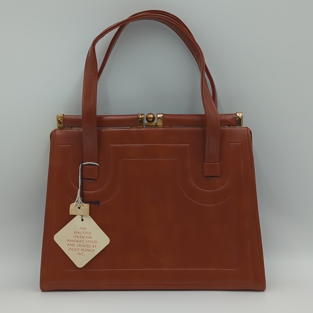 Vintage Julius Resnick JR Faux Leather Women's Handbag Brown Gold MCM Retro NWT